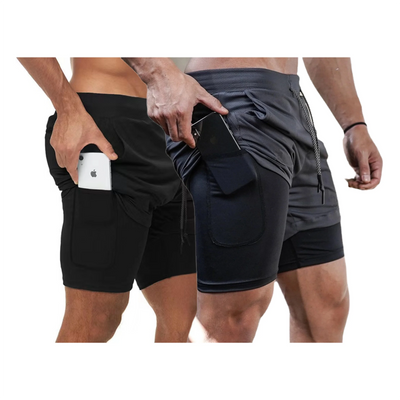 Men Running Shorts 2 Pcs Sportswear 2 In 1 Double Deck Quick Dry Gym Sportswear Fitness Workout Hot Pants Male Training Shorts - Slobuy