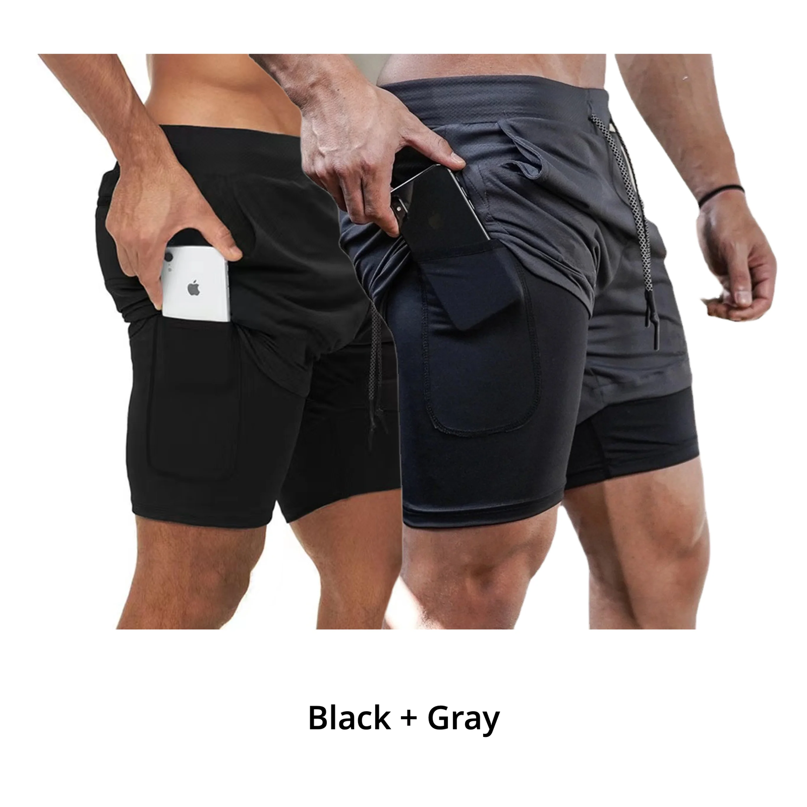 Men Running Shorts 2 Pcs Sportswear 2 In 1 Double Deck Quick Dry Gym Sportswear Fitness Workout Hot Pants Male Training Shorts - Slobuy