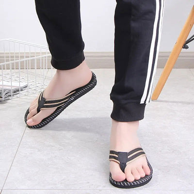 Men Slippers Outside Beach Flat Flip-flop 2023 Summer Casual Slippers Indoor Home Male Anti-slip Shoes Thong Sandals Black - Slobuy