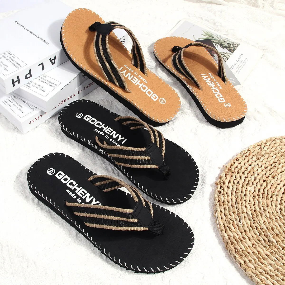Men Slippers Outside Beach Flat Flip-flop 2023 Summer Casual Slippers Indoor Home Male Anti-slip Shoes Thong Sandals Black - Slobuy