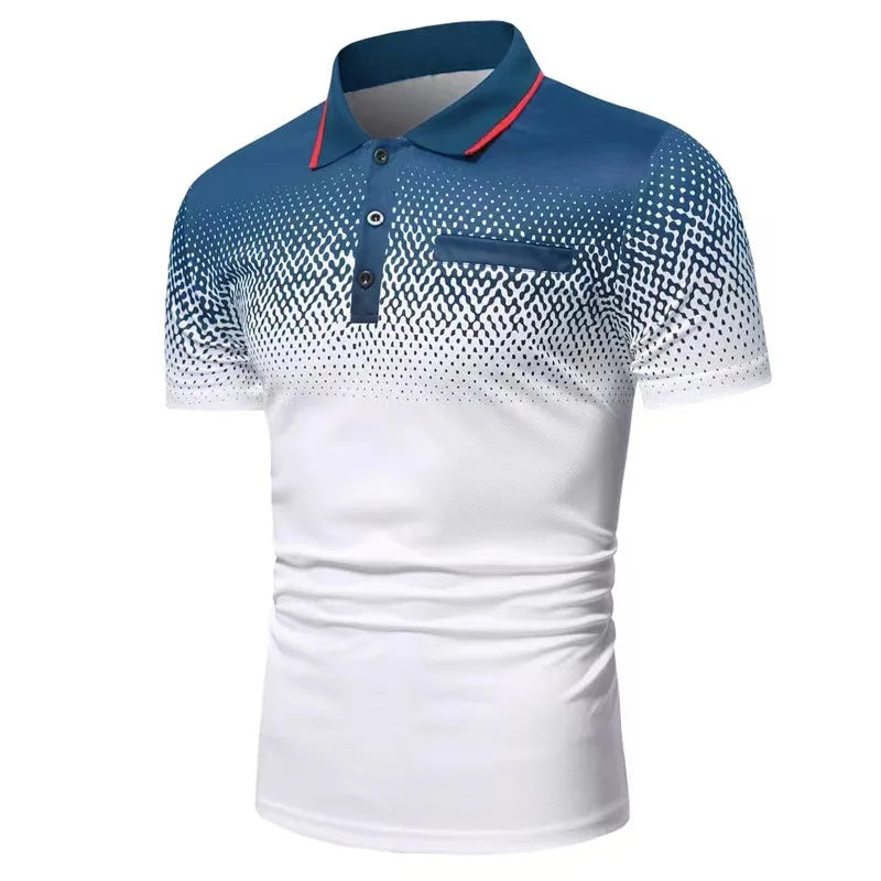Men Summer Fashion Slim Fit Short Sleeve Lapel Polo Shirt , Men Casual Sport Fake Pocket Golf Polo Shirt . - Slobuy