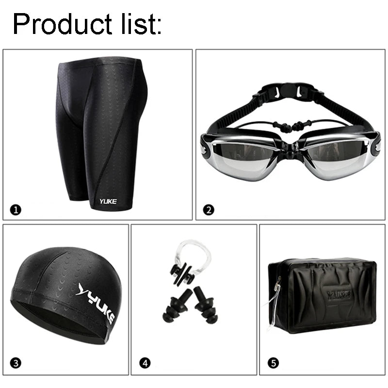 Men Swimming Shorts Waterproof Competition Swim Equipment Goggles with Ear-plug Cap Case Trunks Briefs Swimwear Half Pants 2022 - Slobuy