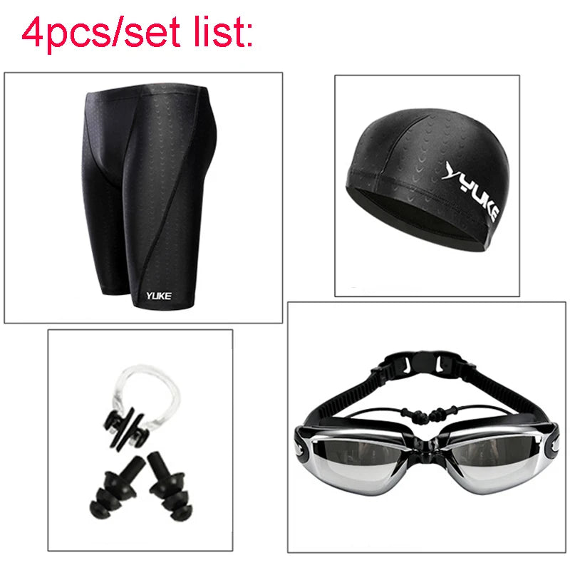 Men Swimming Shorts Waterproof Competition Swim Equipment Goggles with Ear-plug Cap Case Trunks Briefs Swimwear Half Pants 2022 - Slobuy