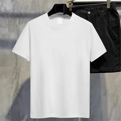 Men T Shirt Summer Cotton Tops Women Solid Color Blank Tshirts O-neck Round Collar Short-Sleeve Couple White Top Tees - Slobuy