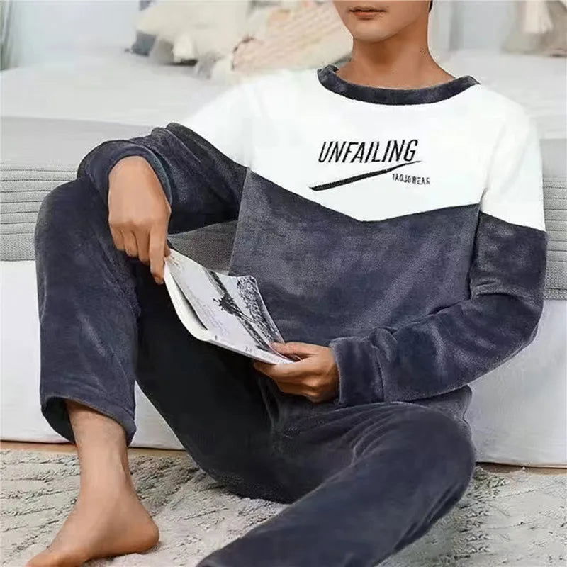 Men Thicken Warm Flannel Pajamas Set Male Long Sleeved Stripe Men'S Autumn Winter Casual Loose Homewear  Men Sleepwear Top - Slobuy