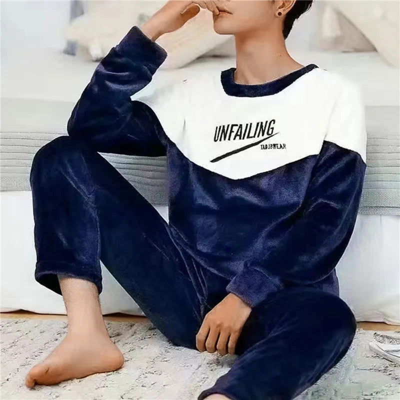 Men Thicken Warm Flannel Pajamas Set Male Long Sleeved Stripe Men'S Autumn Winter Casual Loose Homewear  Men Sleepwear Top - Slobuy