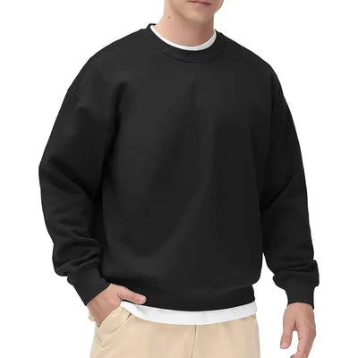 Men's Autumn Winter Basic Crewneck Sweatshirt Solid Color Loose Fit Soft Oversized Pullover - Slobuy