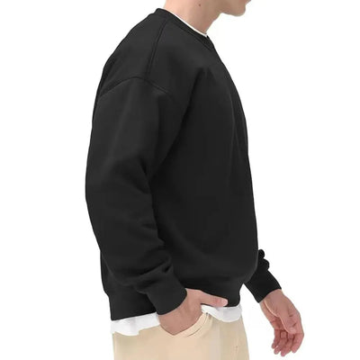 Men's Autumn Winter Basic Crewneck Sweatshirt Solid Color Loose Fit Soft Oversized Pullover - Slobuy