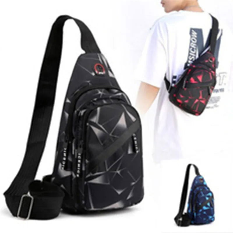 Men's Chest Bags Geometric Print Oxford Cloth Casual Crossbody Bag Sports Travel Outdoor Chest Shoulder Bags - Slobuy