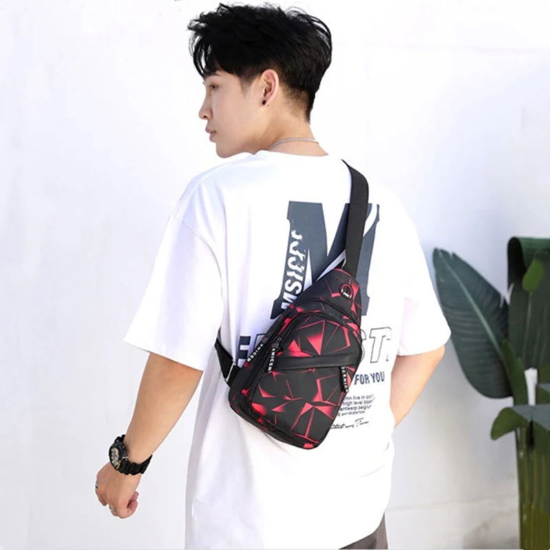 Men's Chest Bags Geometric Print Oxford Cloth Casual Crossbody Bag Sports Travel Outdoor Chest Shoulder Bags - Slobuy