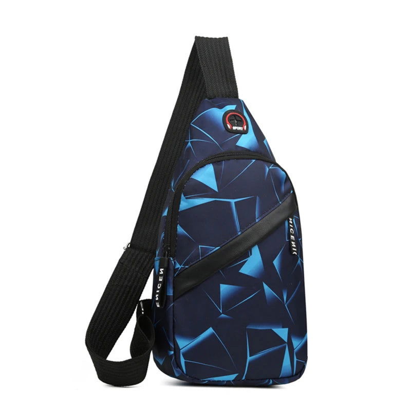 Men's Chest Bags Geometric Print Oxford Cloth Casual Crossbody Bag Sports Travel Outdoor Chest Shoulder Bags - Slobuy