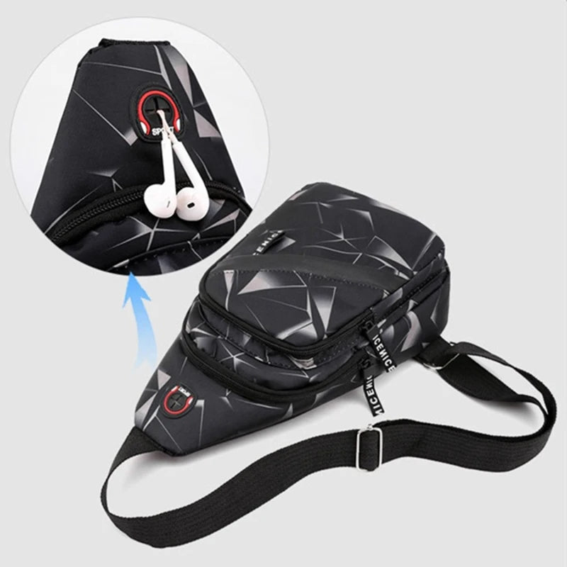 Men's Chest Bags Geometric Print Oxford Cloth Casual Crossbody Bag Sports Travel Outdoor Chest Shoulder Bags - Slobuy