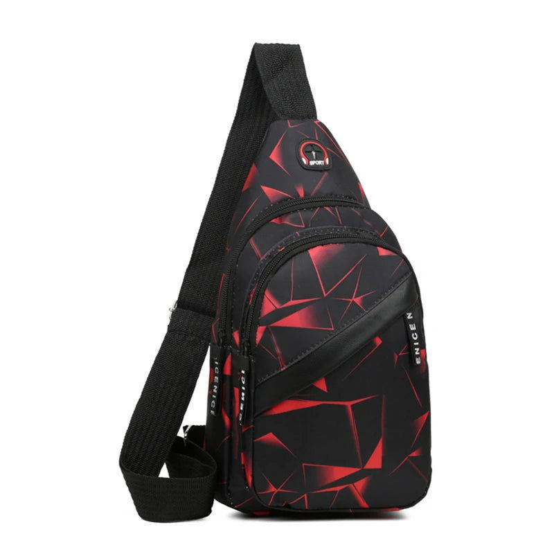 Men's Chest Bags Geometric Print Oxford Cloth Casual Crossbody Bag Sports Travel Outdoor Chest Shoulder Bags - Slobuy