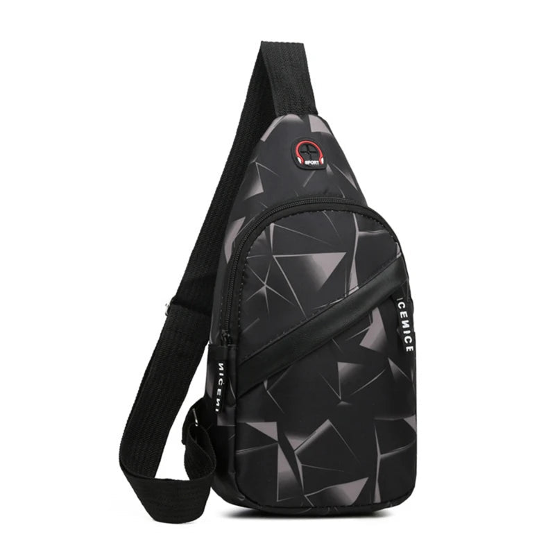 Men's Chest Bags Geometric Print Oxford Cloth Casual Crossbody Bag Sports Travel Outdoor Chest Shoulder Bags - Slobuy