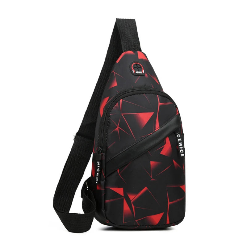 Men's Chest Bags Geometric Print Oxford Cloth Casual Crossbody Bag Sports Travel Outdoor Chest Shoulder Bags - Slobuy