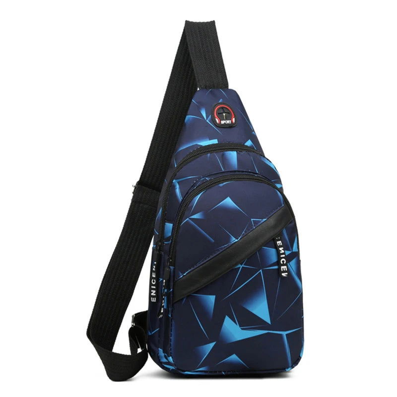 Men's Chest Bags Geometric Print Oxford Cloth Casual Crossbody Bag Sports Travel Outdoor Chest Shoulder Bags - Slobuy