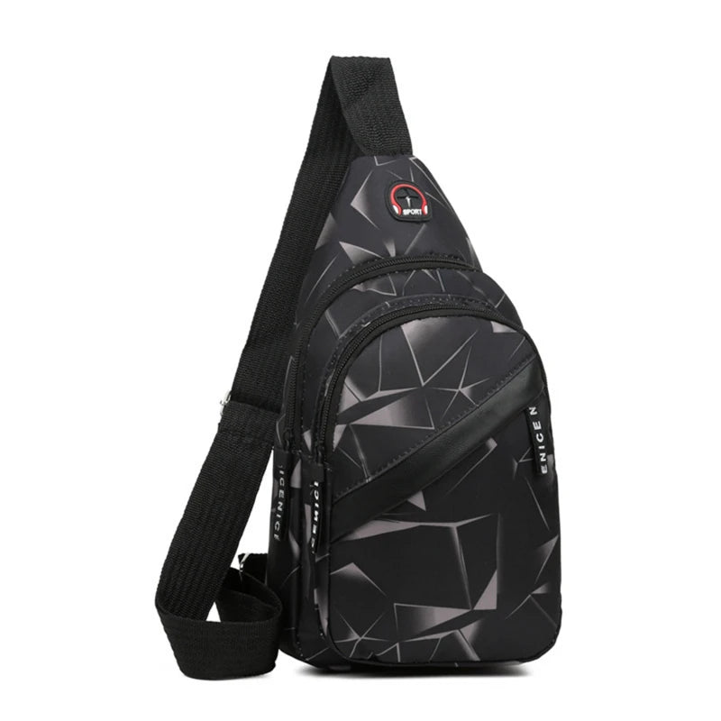 Men's Chest Bags Geometric Print Oxford Cloth Casual Crossbody Bag Sports Travel Outdoor Chest Shoulder Bags - Slobuy