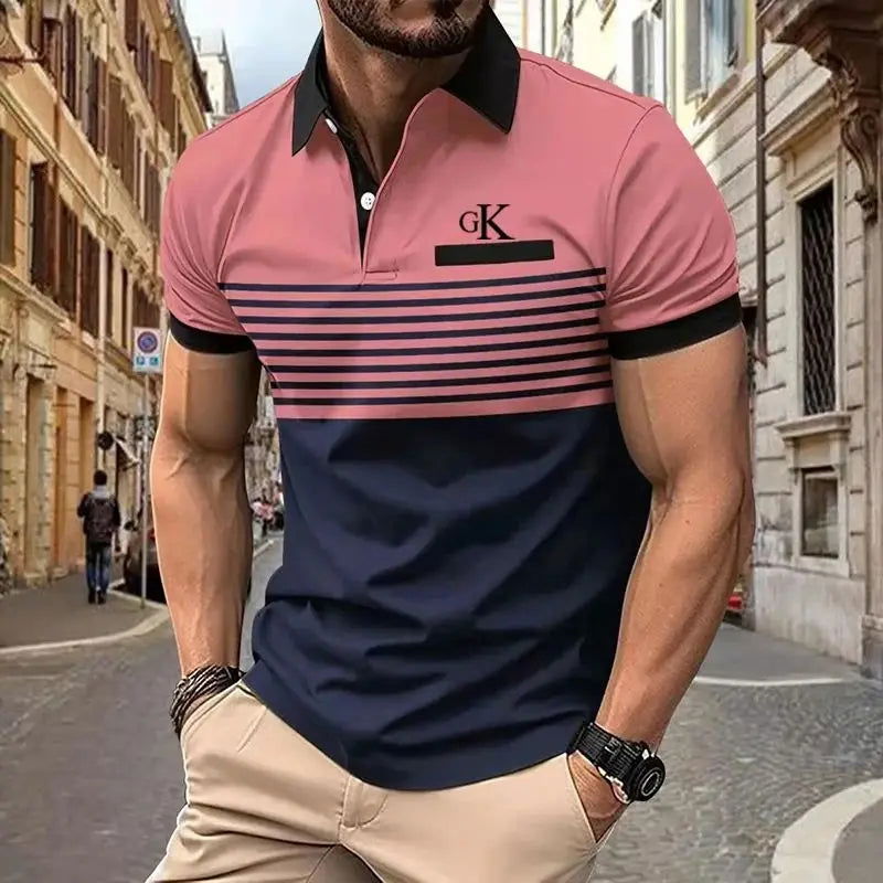 Men's Color Block Short Sleeve Golf Shirt with Chest Pocket - Perfect for Summer Casual Wear - Slobuy