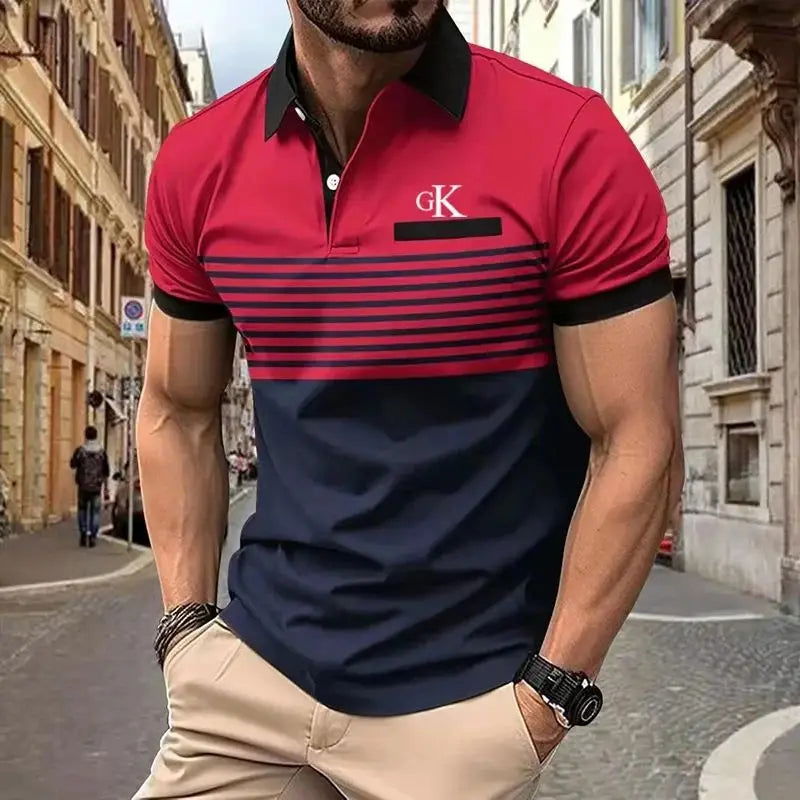 Men's Color Block Short Sleeve Golf Shirt with Chest Pocket - Perfect for Summer Casual Wear - Slobuy