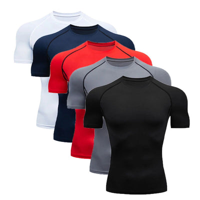 Men's Compression Shirts Athletic Quick Dry Breathable Rash Guard Athletic Tight Workout Tops Summer - Slobuy