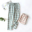 Men's Cotton Gauze Trousers Plaid Knitted Sleep Pants Woman Pajamas Pants Bottoms Sleepwear Short for Couples Pijama Hombre - Slobuy