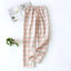Men's Cotton Gauze Trousers Plaid Knitted Sleep Pants Woman Pajamas Pants Bottoms Sleepwear Short for Couples Pijama Hombre - Slobuy