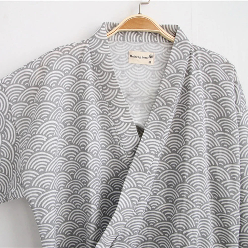 Men\'s Japanese Classic Bathrobe Nightwear Yukata Kimono Gown Sleepwear Cotton Skin-Friendly Robe Loose Casual Homewear Pajamas - Slobuy