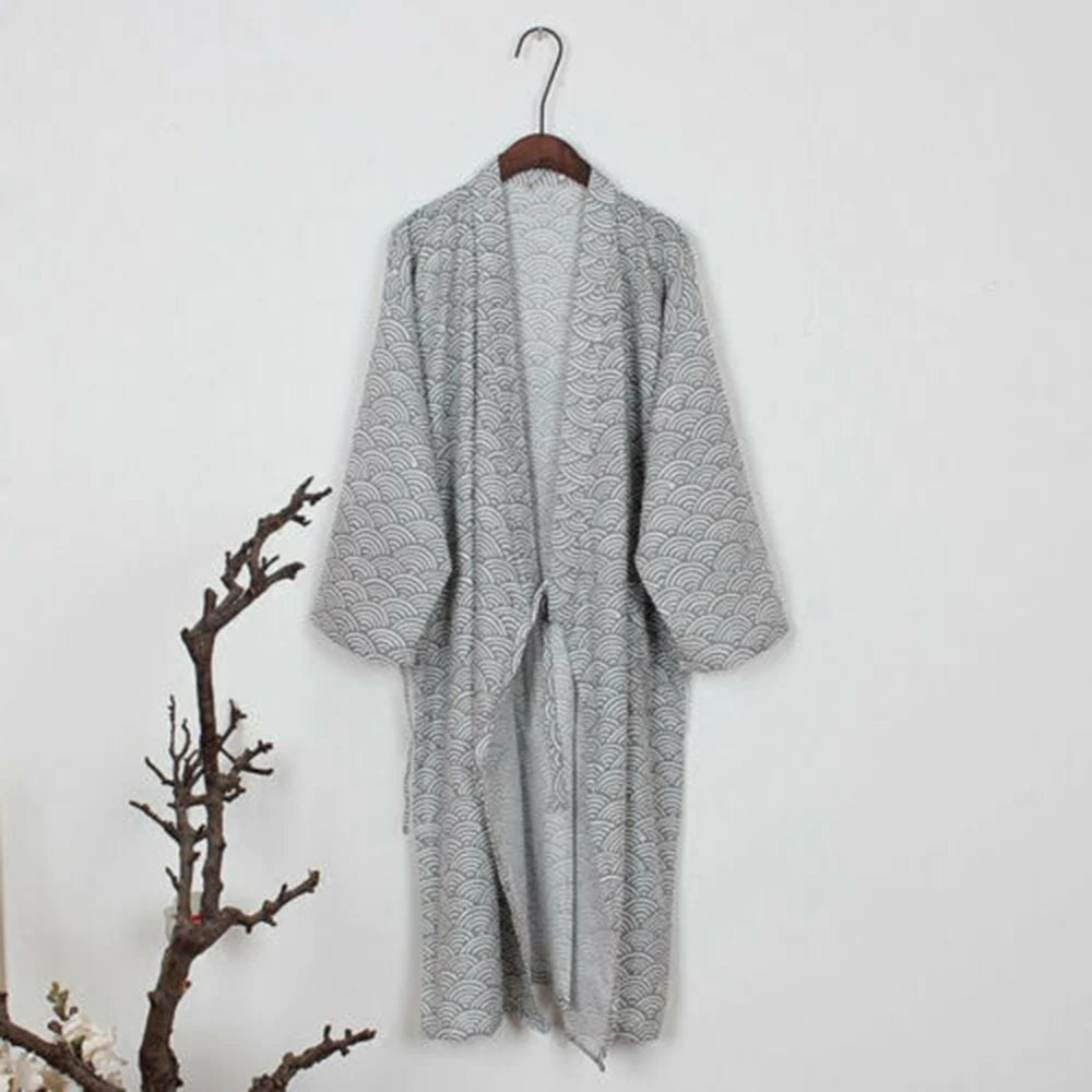 Men\'s Japanese Classic Bathrobe Nightwear Yukata Kimono Gown Sleepwear Cotton Skin-Friendly Robe Loose Casual Homewear Pajamas - Slobuy