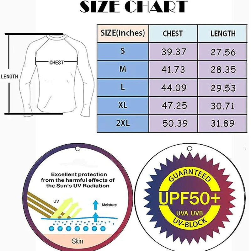 Men's Long Sleeve UPF 50+ Rash Guards Diving UV Protection Lightweight T-Shirt Loose Fit Swimming Quick Drying Surfing T-Shirt - Slobuy