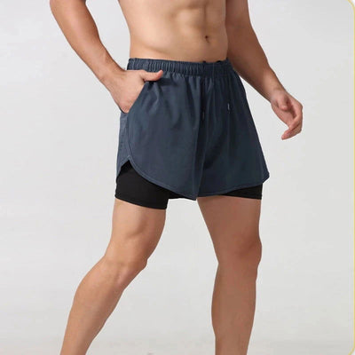 Men's Running Shorts Quick-drying Fitness Black Double Layer Shorts Men New Sport Workout Training Bodybuilding Short Pants - Slobuy