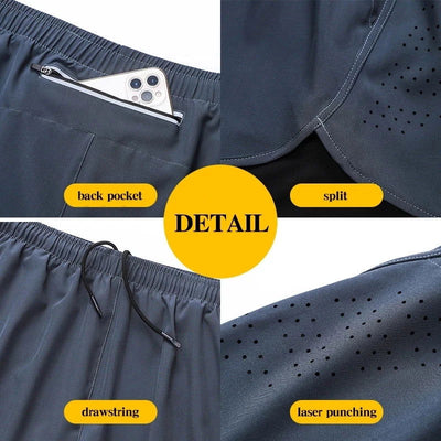 Men's Running Shorts Quick-drying Fitness Black Double Layer Shorts Men New Sport Workout Training Bodybuilding Short Pants - Slobuy