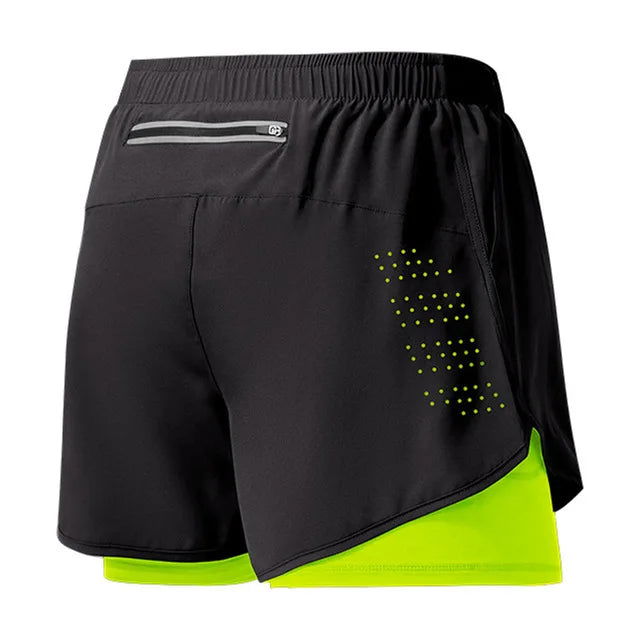 Men's Running Shorts Quick-drying Fitness Black Double Layer Shorts Men New Sport Workout Training Bodybuilding Short Pants - Slobuy