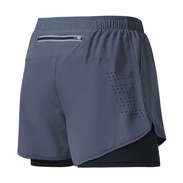 Men's Running Shorts Quick-drying Fitness Black Double Layer Shorts Men New Sport Workout Training Bodybuilding Short Pants - Slobuy