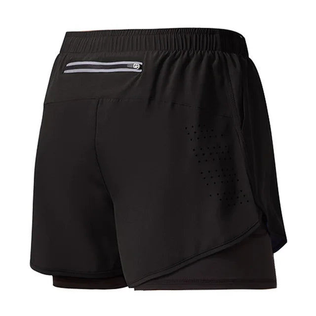 Men's Running Shorts Quick-drying Fitness Black Double Layer Shorts Men New Sport Workout Training Bodybuilding Short Pants - Slobuy