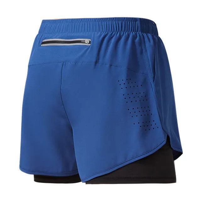 Men's Running Shorts Quick-drying Fitness Black Double Layer Shorts Men New Sport Workout Training Bodybuilding Short Pants - Slobuy