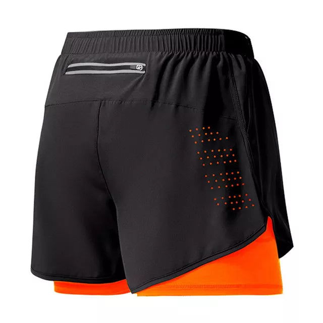 Men's Running Shorts Quick-drying Fitness Black Double Layer Shorts Men New Sport Workout Training Bodybuilding Short Pants - Slobuy