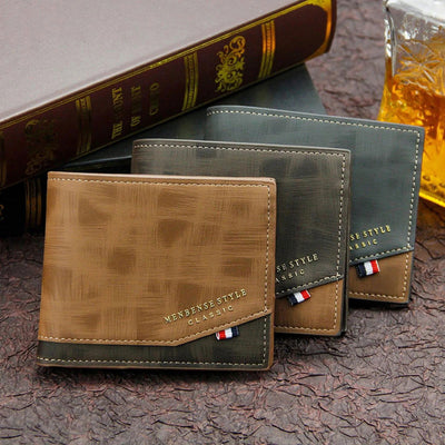 Men's Short Frosted Large Capacity Leather Wallet,Multi-Slot Coin Pocket Photo Holder Small Men's Wallet,Vintage Wallet for Male - Slobuy