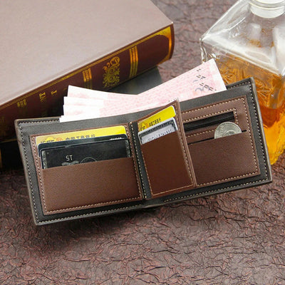 Men's Short Frosted Large Capacity Leather Wallet,Multi-Slot Coin Pocket Photo Holder Small Men's Wallet,Vintage Wallet for Male - Slobuy