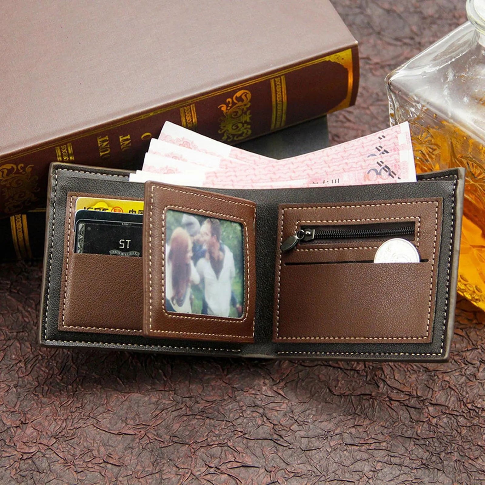 Men's Short Frosted Large Capacity Leather Wallet,Multi-Slot Coin Pocket Photo Holder Small Men's Wallet,Vintage Wallet for Male - Slobuy