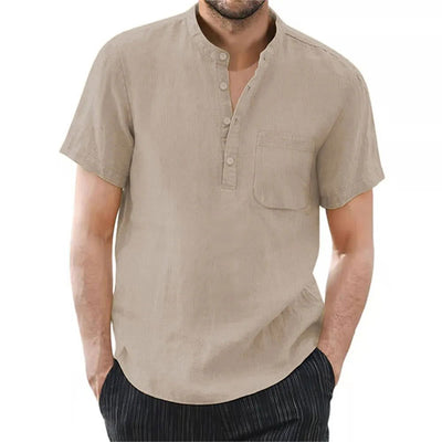 Men's Short Sleeve T-shirt Cotton and Linen Casual Men T-shirts Solid Color Summer Shirt Male Cozy Breathable - Slobuy