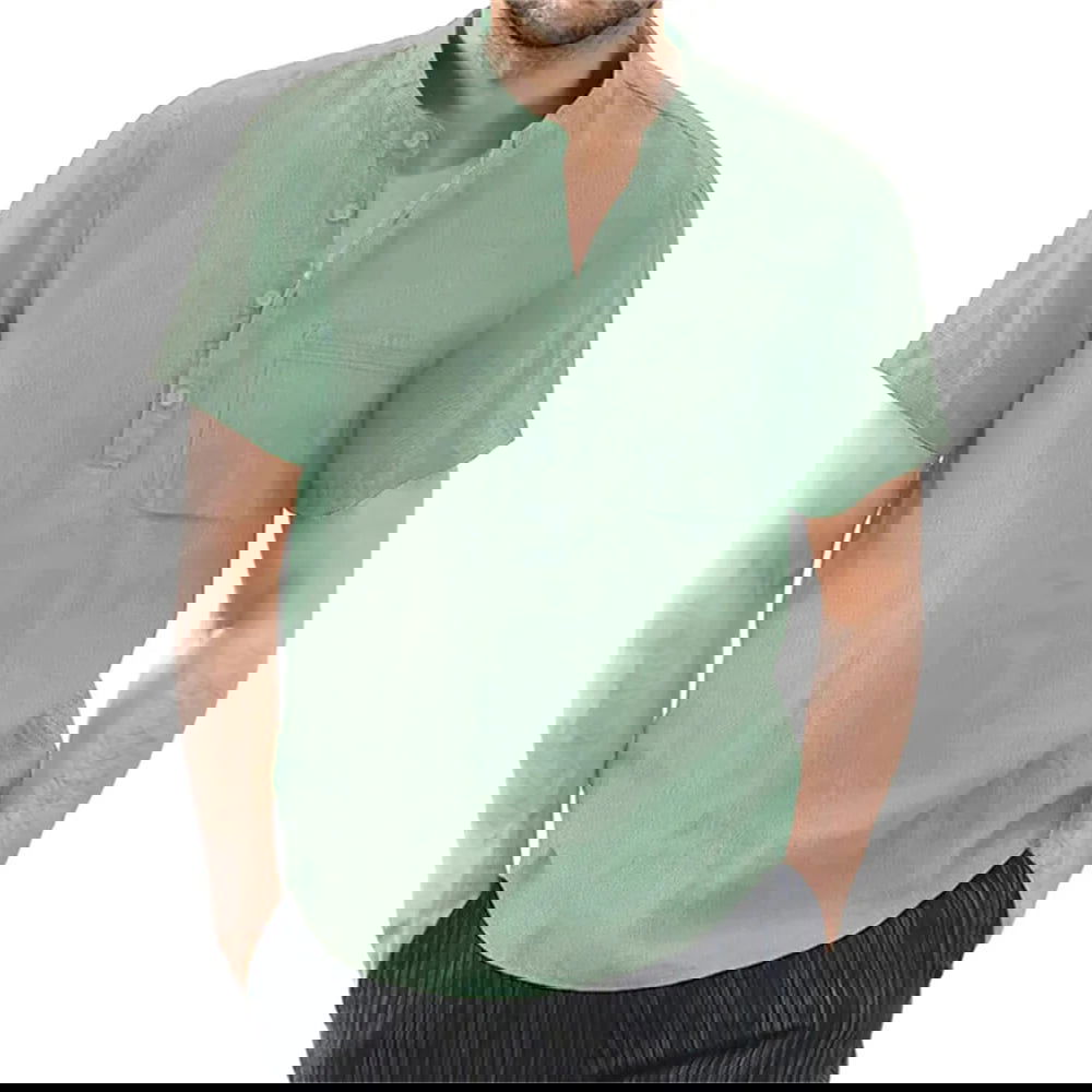 Men's Short Sleeve T-shirt Cotton and Linen Casual Men T-shirts Solid Color Summer Shirt Male Cozy Breathable - Slobuy