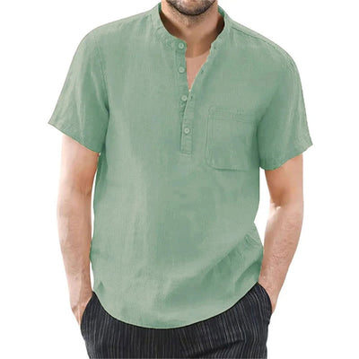 Men's Short Sleeve T-shirt Cotton and Linen Casual Men T-shirts Solid Color Summer Shirt Male Cozy Breathable - Slobuy