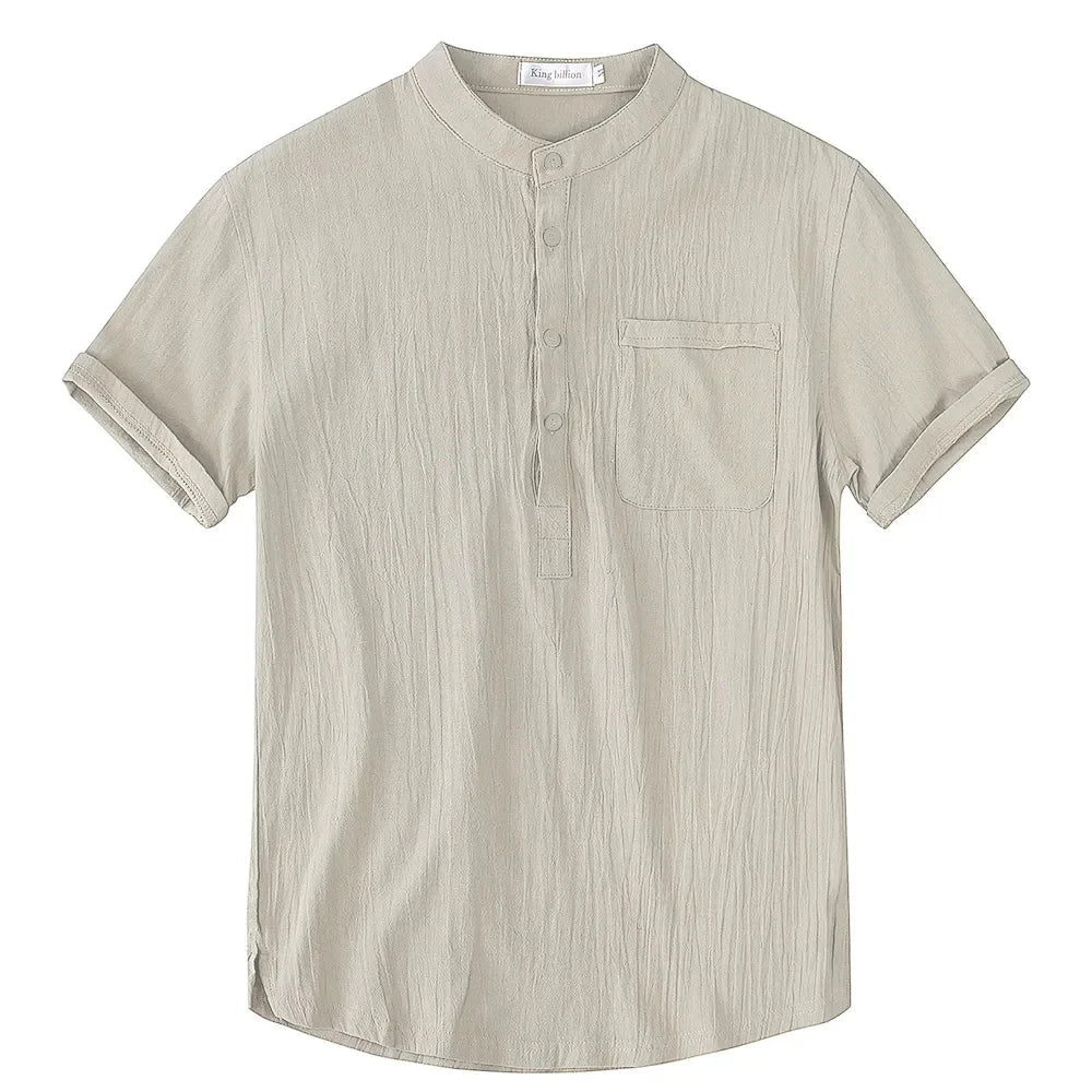 Men's Short Sleeve T-shirt Cotton and Linen Casual Men T-shirts Solid Color Summer Shirt Male Cozy Breathable - Slobuy