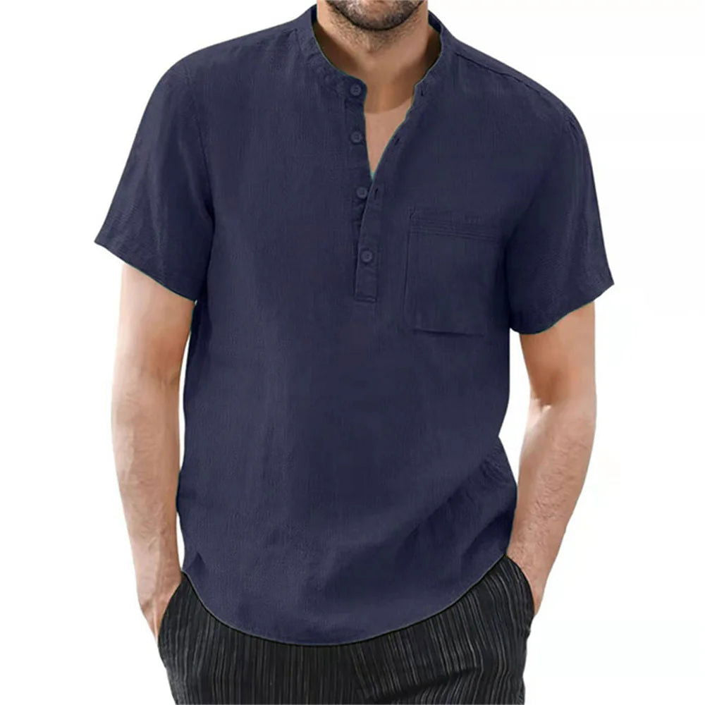 Men's Short Sleeve T-shirt Cotton and Linen Casual Men T-shirts Solid Color Summer Shirt Male Cozy Breathable - Slobuy
