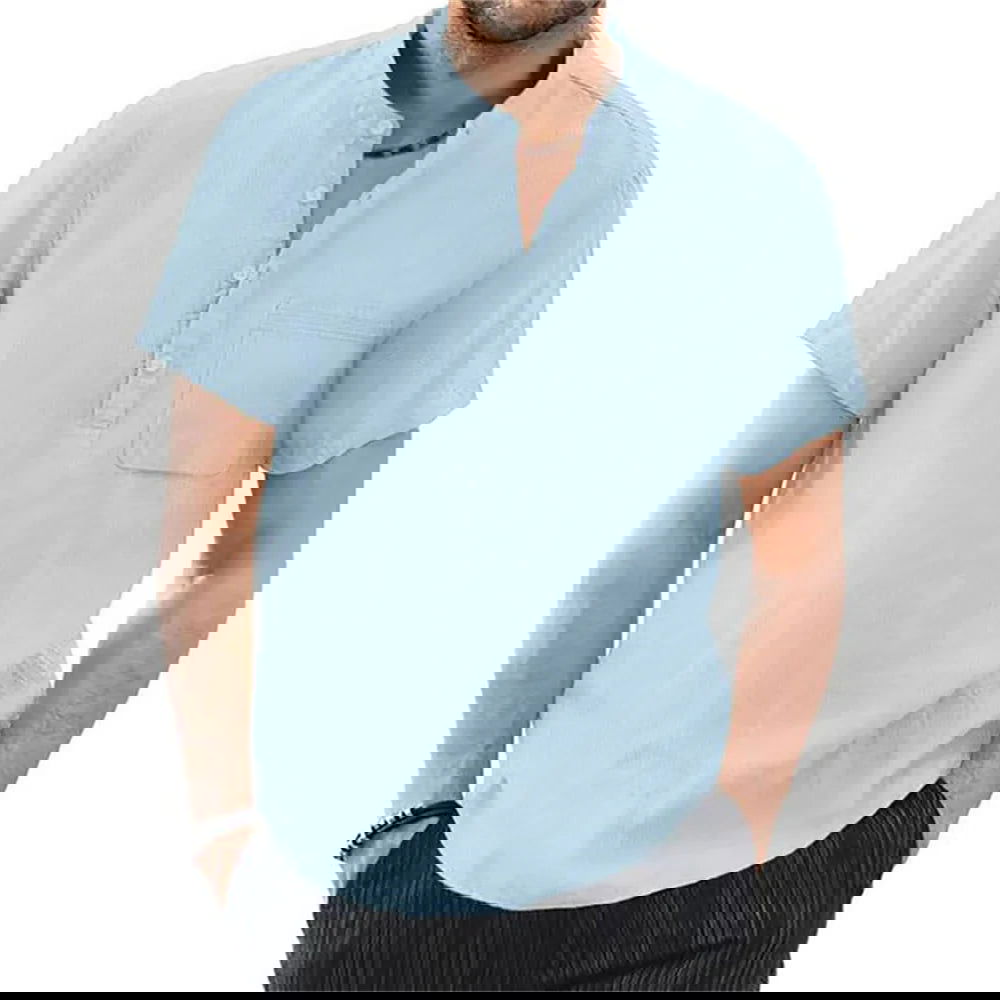 Men's Short Sleeve T-shirt Cotton and Linen Casual Men T-shirts Solid Color Summer Shirt Male Cozy Breathable - Slobuy