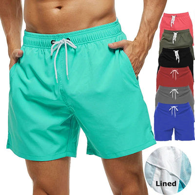 Men's Swim Trunks Summer Swimming Board Shorts Quick Dry Beach Shorts with Side Pockets and Mesh Lining Swimwear Bathing Suit - Slobuy