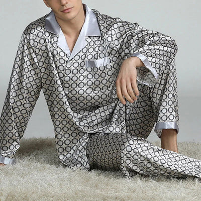 Mens Satin Silk Pajama Sets Sleepwear Casual Nightgown Loose Loungewear Pajamas Pijamas Autumn New Print Nightwear Homewear - Slobuy