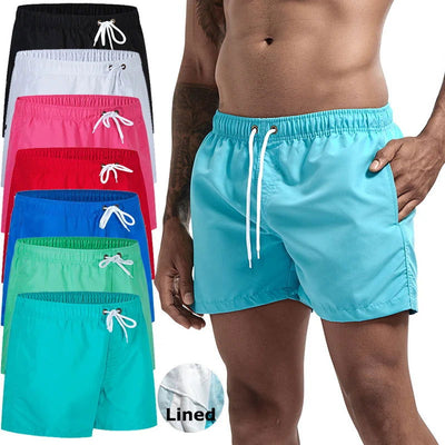 Mens Swim Trunks with Mesh Lining Side Pockets Solid Beach Shorts Quick Dry Lightweight Drawstring Board Shorts Summer Swimwear - Slobuy