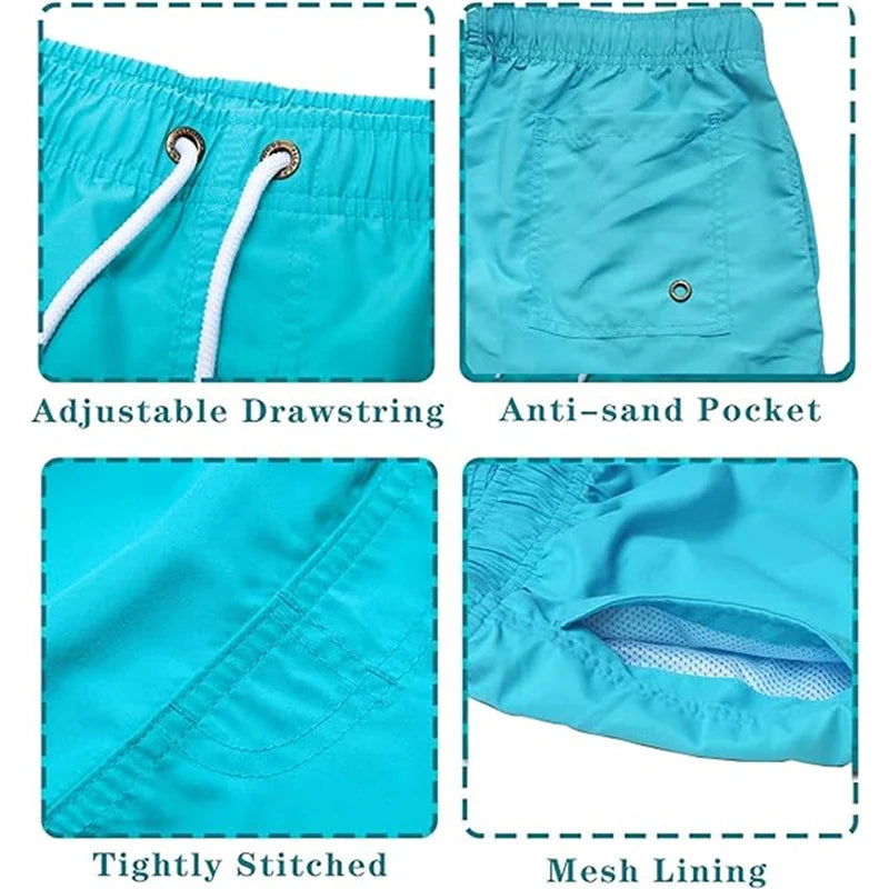 Mens Swim Trunks with Pockets Mesh Liner Summer Casual Beach Board Shorts Quick Dry Swimming Bathing Suit Swimsuit Swimwear - Slobuy