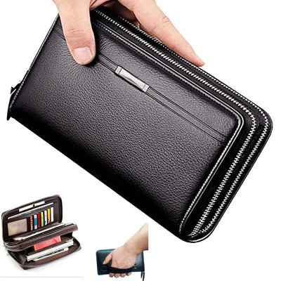 Mens Wallet Long Purse Leather Clutch Large Business Handbag Phone Card Holder Case Gift for Men Father Son Husband Boyfriend - Slobuy